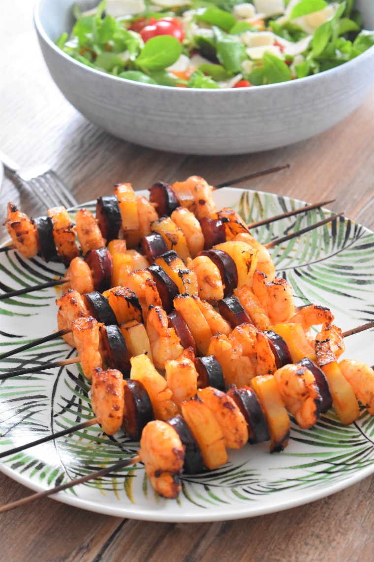 Brochettes Crevettes, Chorizo Et Ananas - Recette Barbecue