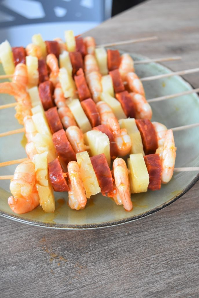 Brochettes Crevettes, Chorizo Et Ananas - Recette Barbecue