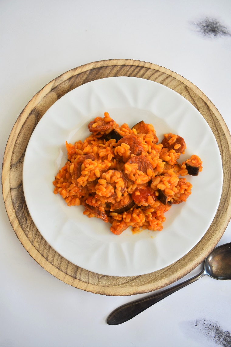 Blé au chorizo, aubergine, tomate - recette de blésotto