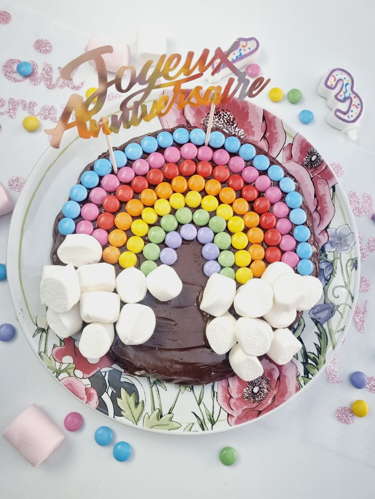 Décoration de gâteau d'anniversaire pour fille, arc-en-ciel