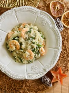 Risotto aux crevettes, épinards, parmesan